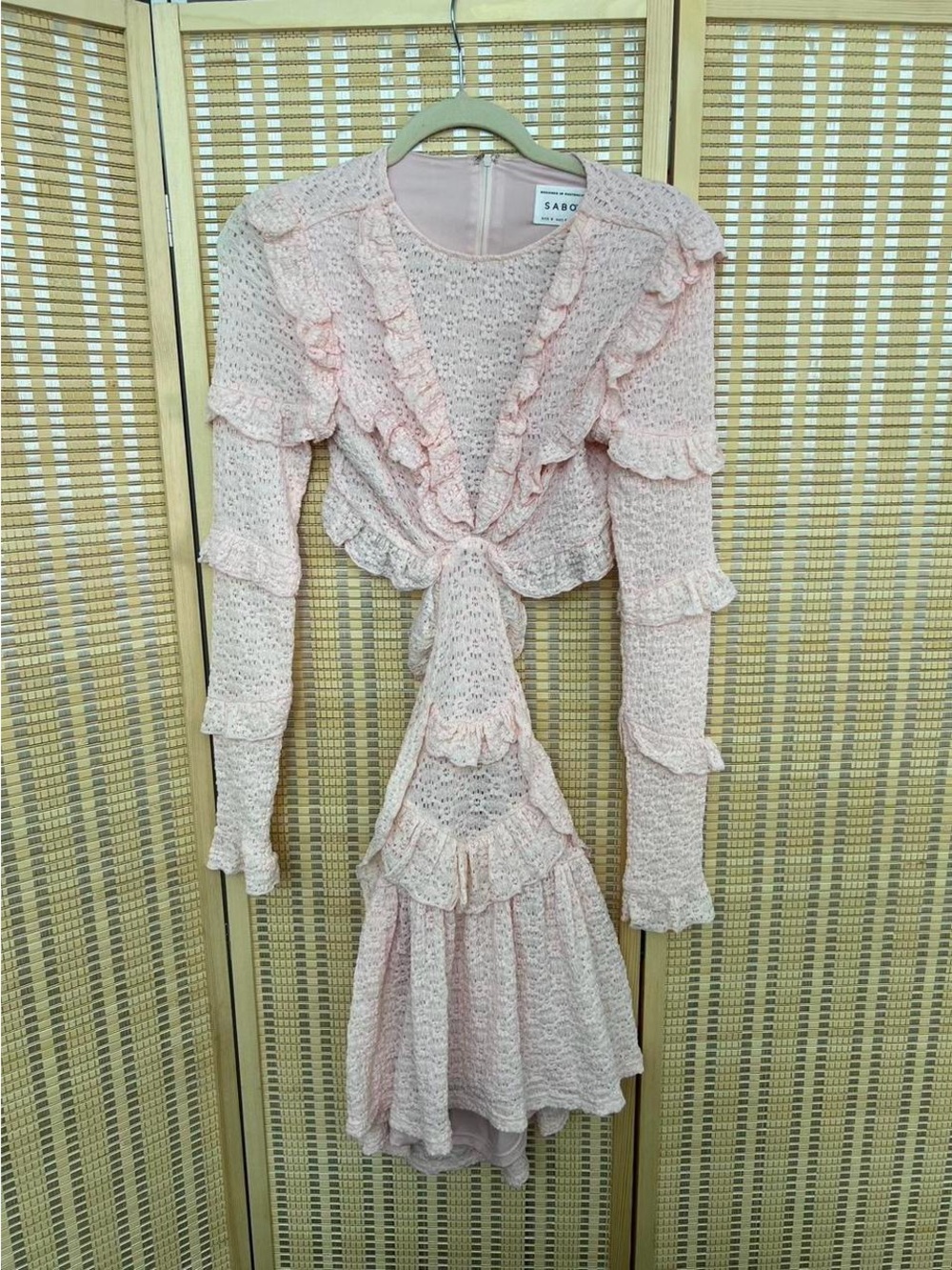 SABO Blush Pink Ruffle Knit Tie-Front Top